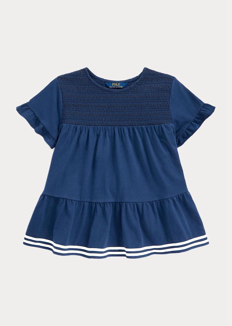 Top Ralph Lauren Niña 7-14 Años Smocked Tiered Cotton Jersey Chile Azul Marino ZTHDE-4580